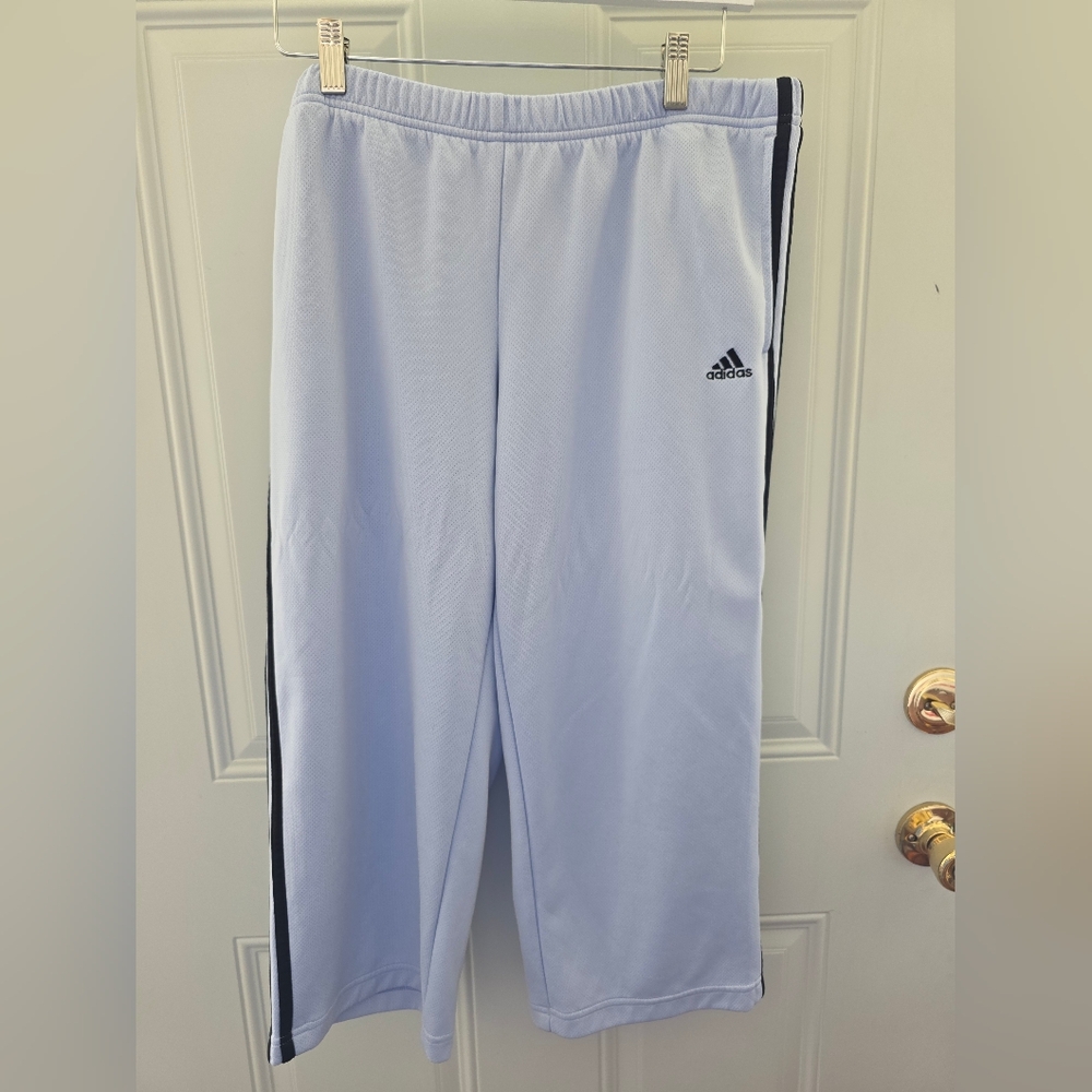 Adidas Light Blue Track Pants with Black Side Stripes Size L